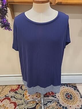 Sejour Womens Shirt 2X Navy Blue Shirt Sleeve Stretch Top